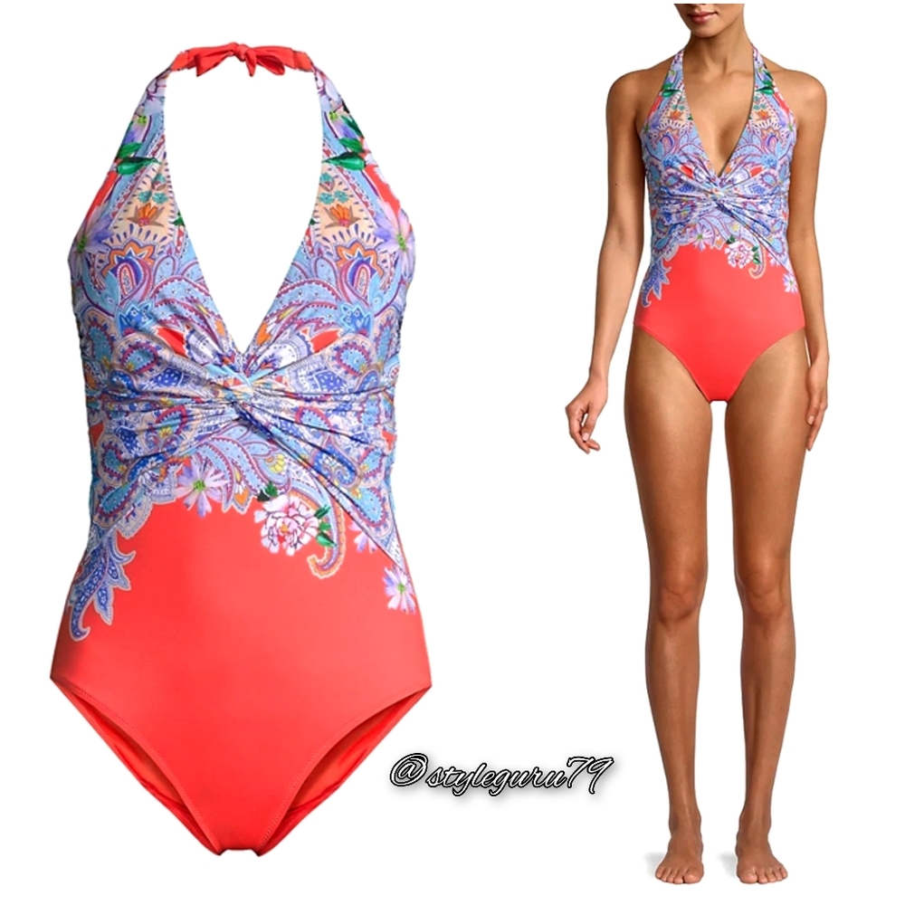 NWT, Johnny Was, Drew Twist One-Piece Printed Swimsuit